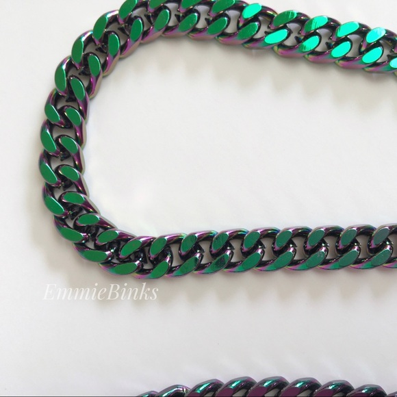 New Oil Slick Chain Link Necklace | Iridescent Miami Cuban Chain | Unisex - Picture 7 of 16